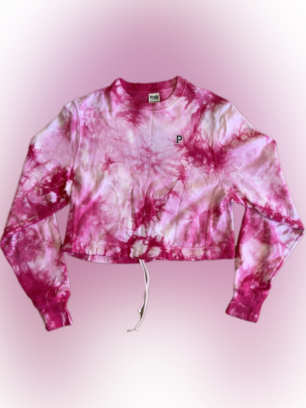 PINK Victoria's Secret Pink & White Tie-Dye Cropped Sweatshirt